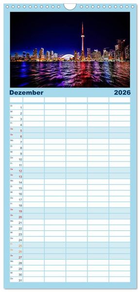 Produktbild: Familienplaner 2026 - St&auml;dte der Welt - Skylines in der Nacht mit 5 Spalten (Wandkalender, 21 x 45 cm) CALVENDO