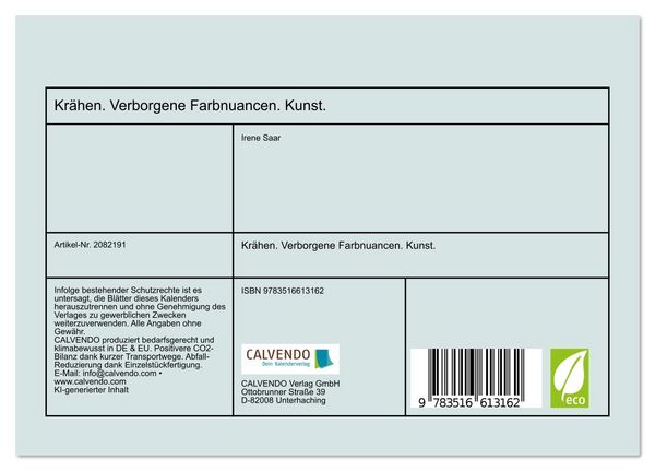 Produktbild: Kr&auml;hen. Verborgene Farbnuancen. Kunst. (Tischkalender 2026 DIN A5 quer), CALVENDO Monatskalender