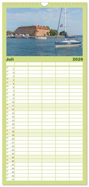 Produktbild: Familienplaner 2026 - Schl&ouml;sser in D&auml;nemark mit 5 Spalten (Wandkalender, 21 x 45 cm) CALVENDO
