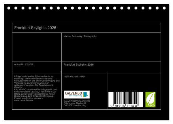 Produktbild: Frankfurt Skylights 2026 (Tischkalender 2026 DIN A5 quer), CALVENDO Monatskalender