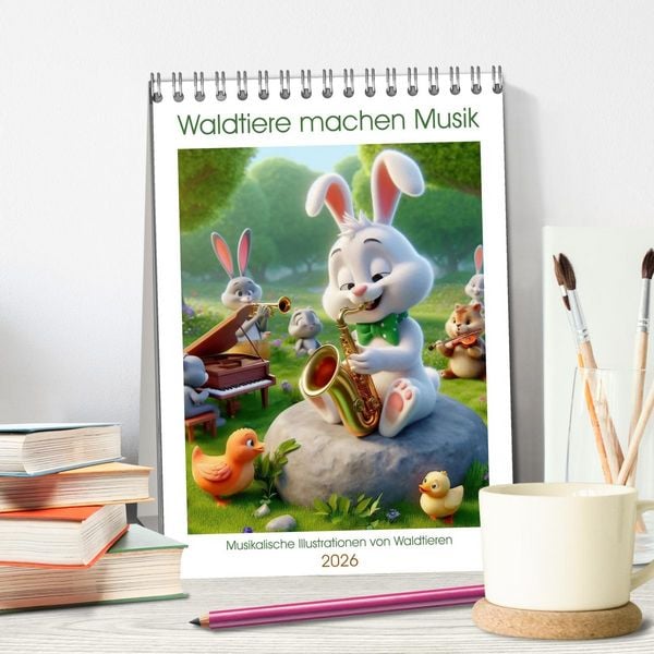 Produktbild: Waldtiere machen Musik (Tischkalender 2026 DIN A5 hoch), CALVENDO Monatskalender