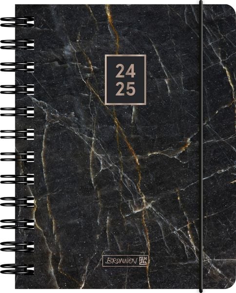 Schülerkalender 2024/2025 'Black Marble', 1 Seite = 1 Tag, A6, 352 Seiten, schwarz