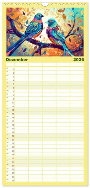 Produktbild: Familienplaner 2026 - Flieg und trag die Farben ins Licht mit 5 Spalten (Wandkalender, 21 x 45 cm) CALVENDO