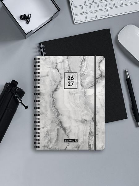 Produktbild: Sch&uuml;lerkalender 2026/2027 "Grey Marble" | A5, Kunststoff