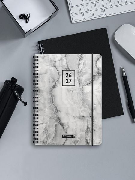 Produktbild: Sch&uuml;lerkalender 2026/2027 "Grey Marble" | A6, Kunststoff