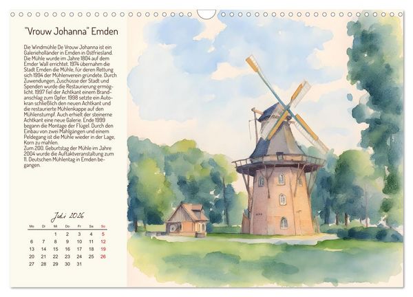 Produktbild: Deutschlands sch&ouml;nste Windm&uuml;hlen (Wandkalender 2026 DIN A3 quer), CALVENDO Monatskalender
