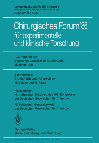 Produktbild: 103. Kongre&szlig; der Deutschen Gesellschaft f&uuml;r Chirurgie M&uuml;nchen, 23.&ndash;26. April 1986