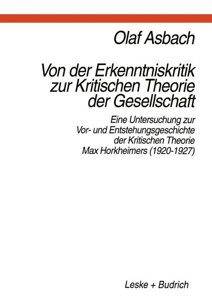 Produktbild: Von der Erkenntniskritik zur Kritischen Theorie der Gesellschaft