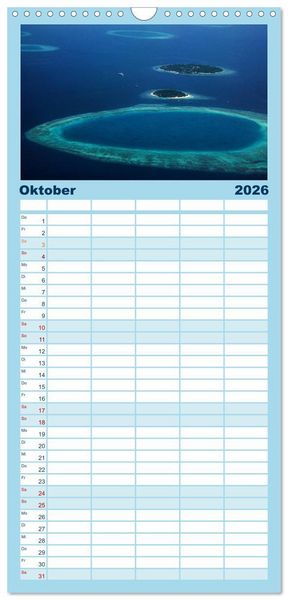 Produktbild: Familienplaner 2026 - Malediven &ndash; Das Paradies im Indischen Ozean III mit 5 Spalten (Wandkalender, 21 x 45 cm) CALVENDO