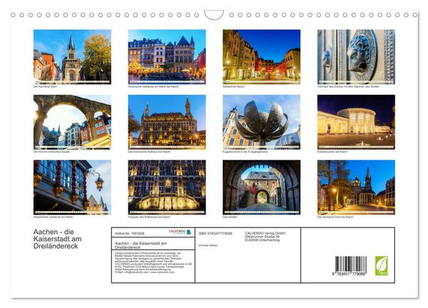 Produktbild: Aachen - die Kaiserstadt am Dreil&auml;ndereck (Wandkalender 2026 DIN A3 quer), CALVENDO Monatskalender