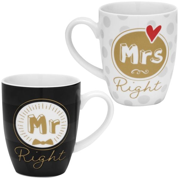 GRUSS & CO Tassen-Set Motiv Mr Right - Mrs Right'