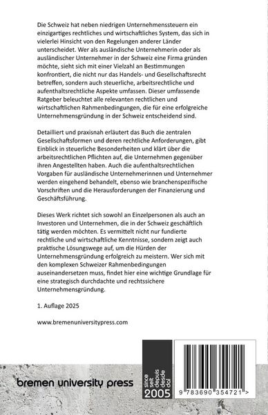 Produktbild: Unternehmensgr&uuml;ndung in der Schweiz durch ausl&auml;ndische Staatsangeh&ouml;rige