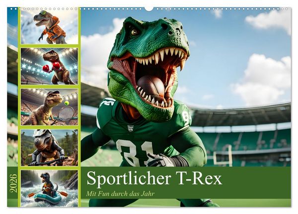 Produktbild: Sportlicher T-Rex - Mit Fun durch das Jahr (Wandkalender 2026 DIN A2 quer), CALVENDO Monatskalender