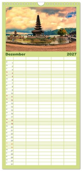 Produktbild: Familienplaner 2027 - Bali - Insel der G&ouml;tter mit 5 Spalten (Wandkalender, 21 x 45 cm) CALVENDO