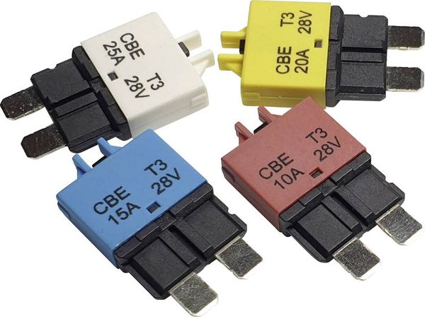 Produktbild: Hansor Circuit Breaker Standard, type 3, Manual Reset, 25A CBE3 Series 25A Sicherungsautomat Standard Flachsicherung 25 A Wei&szlig; 1 St.