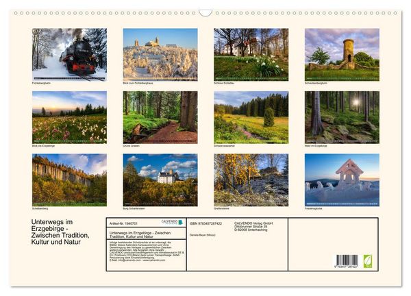 Produktbild: Unterwegs im Erzgebirge - Zwischen Tradition, Kultur und Natur (Wandkalender 2026 DIN A2 quer), CALVENDO Monatskalender