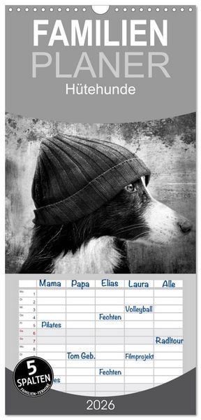 Produktbild: Familienplaner 2026 - H&uuml;tehunde mit 5 Spalten (Wandkalender, 21 x 45 cm) CALVENDO