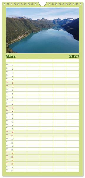 Produktbild: Familienplaner 2027 - Spektakul&auml;re Bergwelten Norwegen mit 5 Spalten (Wandkalender, 21 x 45 cm) CALVENDO