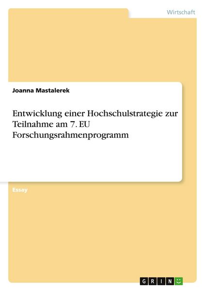 Produktbild: Entwicklung einer Hochschulstrategie zur Teilnahme am 7. EU Forschungsrahmenprogramm