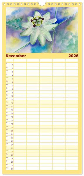 Produktbild: Familienplaner 2026 - Blumenaquarelle aus der N&auml;he mit 5 Spalten (Wandkalender, 21 x 45 cm) CALVENDO