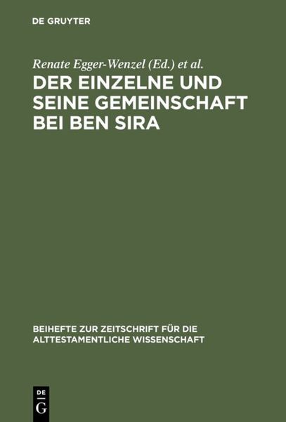 Produktbild: Der Einzelne und seine Gemeinschaft bei Ben Sira