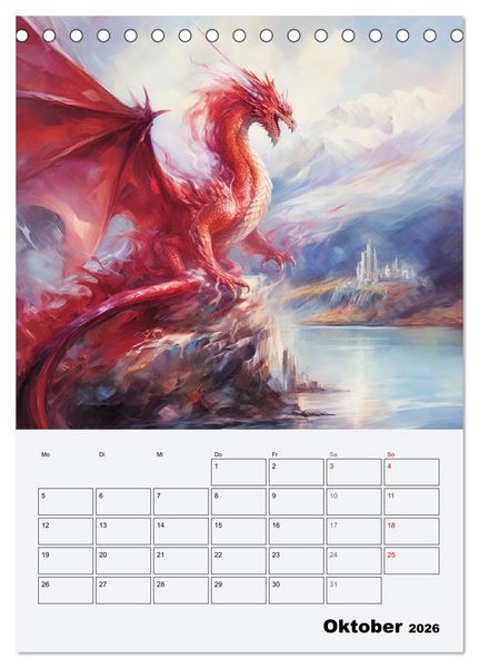 Produktbild: Drachenland. Gef&uuml;rchtete Fabelwesen im Gotik-Stil (Tischkalender 2026 DIN A5 hoch), CALVENDO Monatskalender