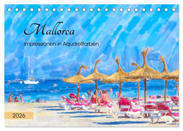 Produktbild: Mallorca - Impressionen in Aquarellfarben (Tischkalender 2026 DIN A5 quer), CALVENDO Monatskalender