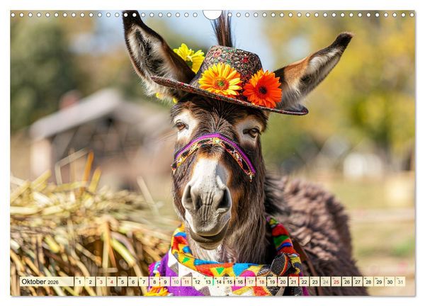 Produktbild: Esel mit Hut! Blumige Eleganz f&uuml;r ein modisches M&auml;rchen (Wandkalender 2026 DIN A3 quer), CALVENDO Monatskalender