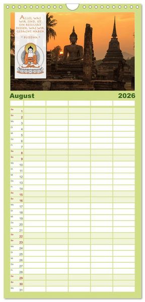 Produktbild: Familienplaner 2026 - BUDDHA im GL&Uuml;CK &ndash; Weisheiten aus Asien mit 5 Spalten (Wandkalender, 21 x 45 cm) CALVENDO
