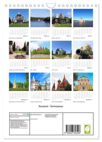 Produktbild: Russland - Terminplaner (Wandkalender 2026 DIN A4 hoch), CALVENDO Monatskalender