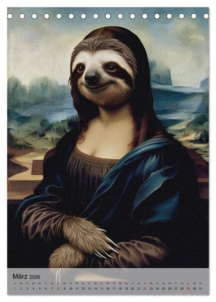 Produktbild: Sloth Art Originals ... eine faultierlangsame Reise durch die Kunstgeschichte (Tischkalender 2026 DIN A5 hoch), CALVENDO Monatskalender