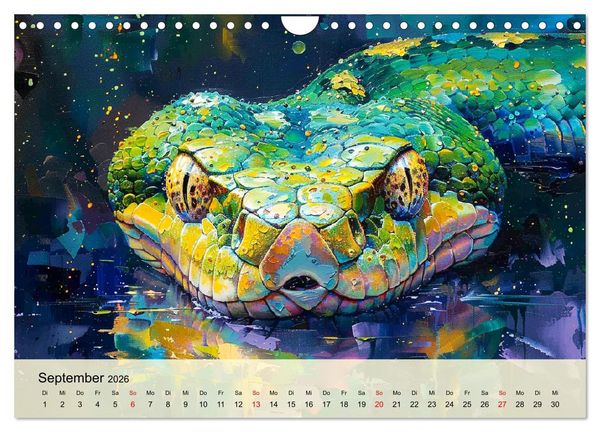 Produktbild: Schlangen. Faszination Reptilien. Kunstvolle Paintings (Wandkalender 2026 DIN A4 quer), CALVENDO Monatskalender
