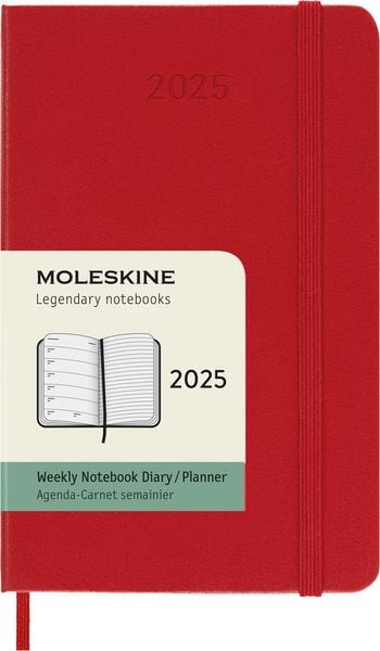 Moleskine 12 Monate Wochen Notizkalender 2025, Pocket/A6, Fester Einband, Scharlachrot