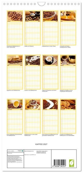 Produktbild: Familienplaner 2027 - KAFFEE 2027 mit 5 Spalten (Wandkalender, 21 x 45 cm) CALVENDO