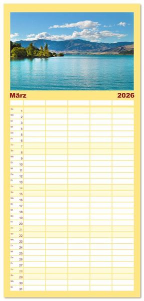 Produktbild: Familienplaner 2026 - Erlebe mit mir das Naturwunder Neuseeland die S&uuml;dinsel mit 5 Spalten (Wandkalender, 21 x 45 cm) CALVENDO