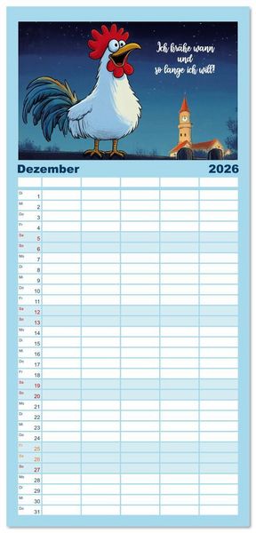 Produktbild: Familienplaner 2026 - Verr&uuml;cktes H&uuml;hnervolk mit 5 Spalten (Wandkalender, 21 x 45 cm) CALVENDO