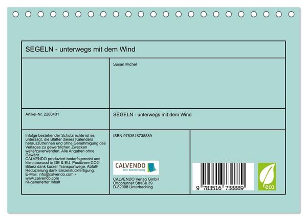 Produktbild: SEGELN - unterwegs mit dem Wind (Tischkalender 2026 DIN A5 quer), CALVENDO Monatskalender