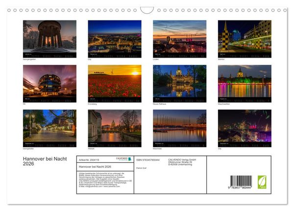 Produktbild: Hannover bei Nacht 2026 (Wandkalender 2026 DIN A3 quer), CALVENDO Monatskalender