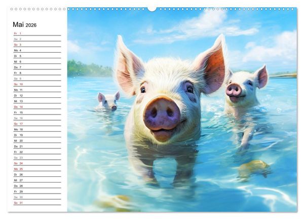 Produktbild: Schweinereien in der Karibik. Sonne und Spa&szlig; mit schwimmenden Schweinen (Wandkalender 2026 DIN A2 quer), CALVENDO Monatskalender