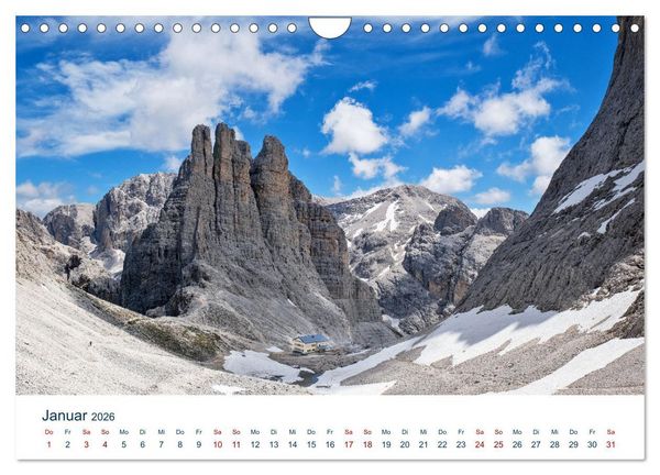 Produktbild: Die Dolomiten - Wanderung durch den Naturpark Schlern-Rosengarten (Wandkalender 2026 DIN A4 quer), CALVENDO Monatskalender
