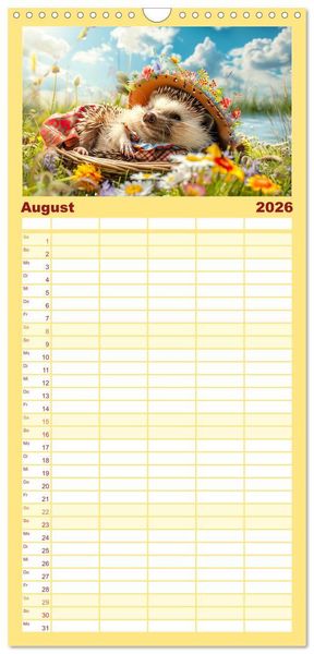 Produktbild: Familienplaner 2026 - Zauberhafte Igel-Models. Blumiger Stil in der Natur mit 5 Spalten (Wandkalender, 21 x 45 cm) CALVENDO