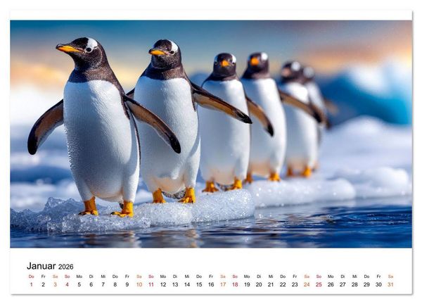 Produktbild: Pinguine - ein Jahr voller Meer (hochwertiger Premium Wandkalender 2026 DIN A2 quer), Kunstdruck in Hochglanz