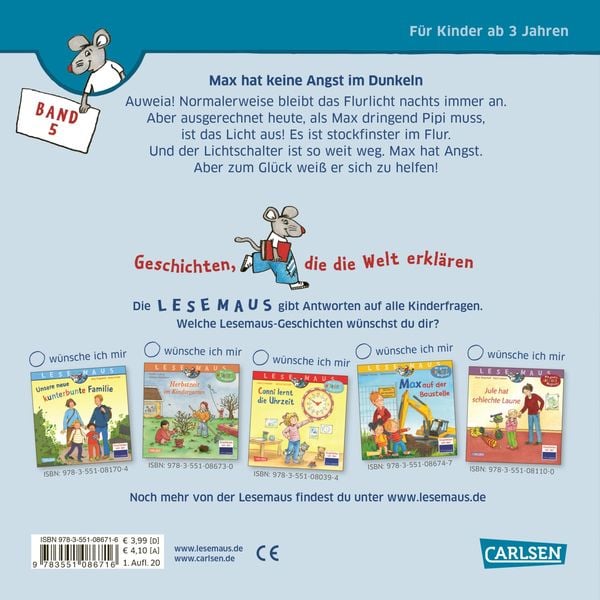 Produktbild: LESEMAUS 5: Max hat keine Angst im Dunkeln