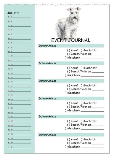 Produktbild: B-DAY PLANER - Aquarell Hunderassen - F&uuml;r Termine, Geschenke, Eventdetails & mehr (hochwertiger Premium Wandkalender 2026 DIN A2 hoch), Kunstdruck in Hochglanz