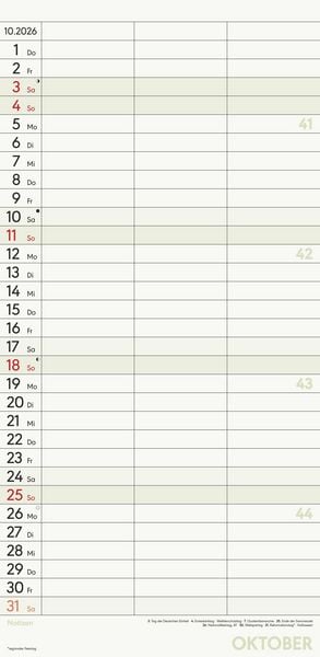 Planer für zwei 2026 mit 3 Spalten - Familien-Timer 22x45 cm - Offset-Papier - mit Ferienterminen - Wand-Planer - Familienkalender - Alpha Edition