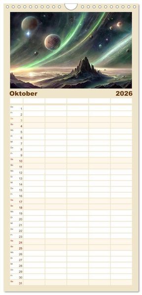 Produktbild: Familienplaner 2026 - Der Zauber fremder Welten mit 5 Spalten (Wandkalender, 21 x 45 cm) CALVENDO