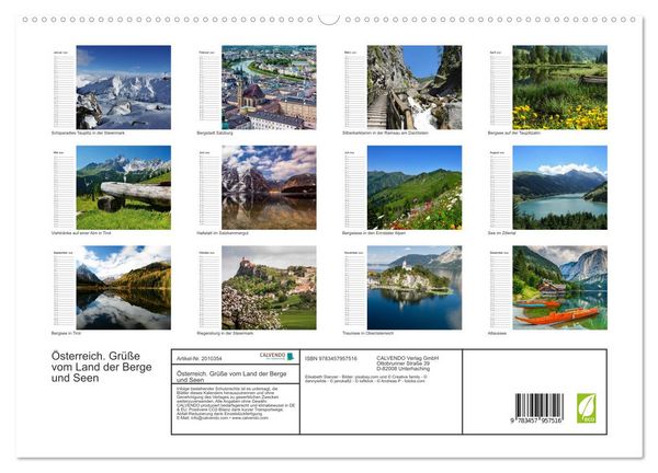 Produktbild: &Ouml;sterreich. Gr&uuml;&szlig;e vom Land der Berge und Seen (hochwertiger Premium Wandkalender 2026 DIN A2 quer), Kunstdruck in Hochglanz