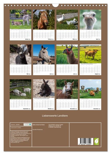 Produktbild: Liebenswerte Landtiere (Wandkalender 2026 DIN A3 hoch), CALVENDO Monatskalender