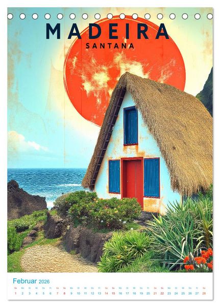 Produktbild: Madeira - Old School Poster Style (Tischkalender 2026 DIN A5 hoch), CALVENDO Monatskalender