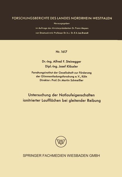 Produktbild: Untersuchung der Notlaufeigenschaften ionitrierter Lauffl&auml;chen bei gleitender Reibung